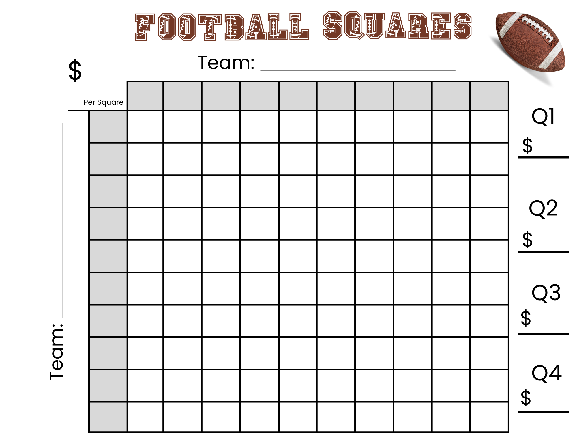 100 football squares game printable 10×10 football squares
